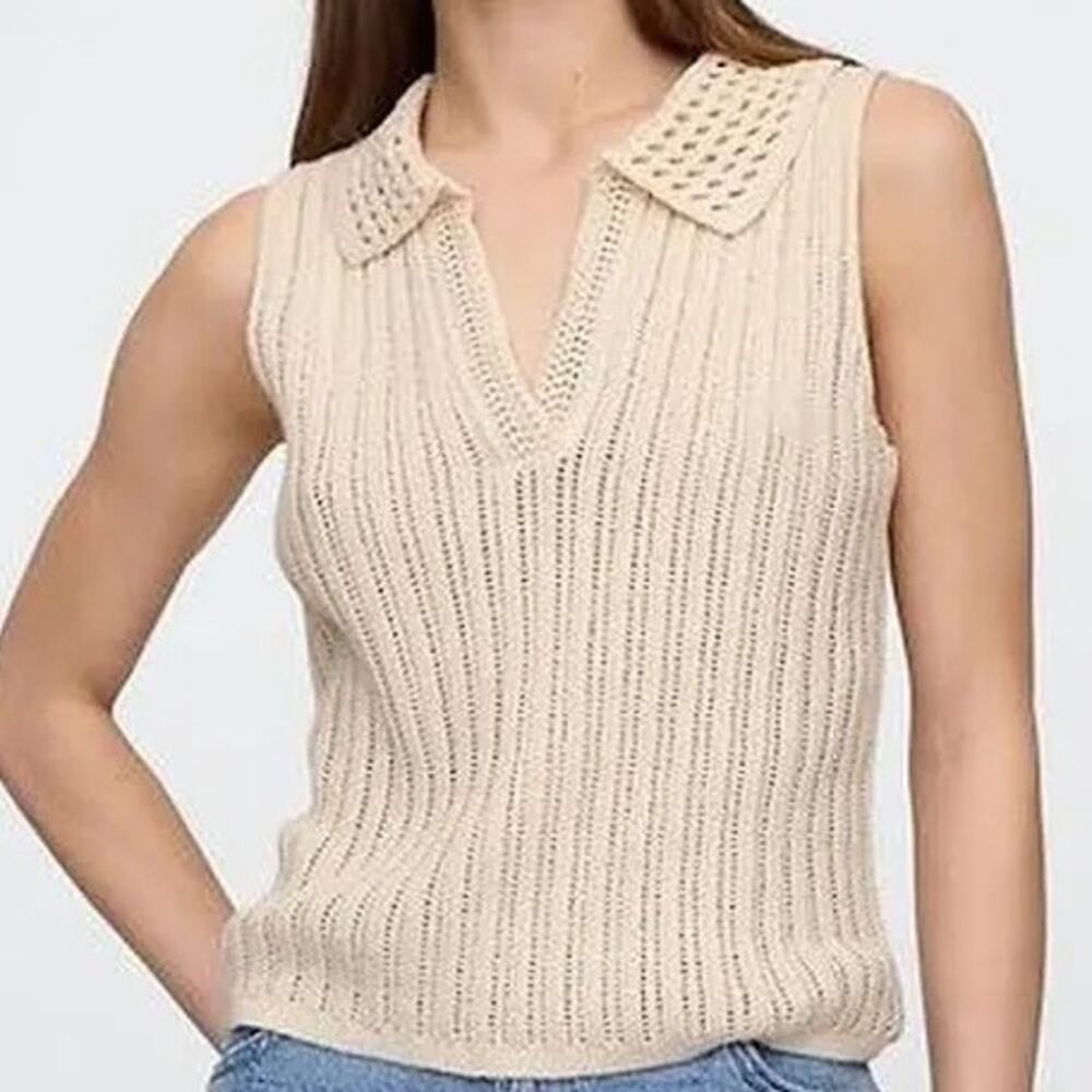 Gap Open-Stitch Collared Sweater Tank Top Small Boho Festival Beach Crochet EUC